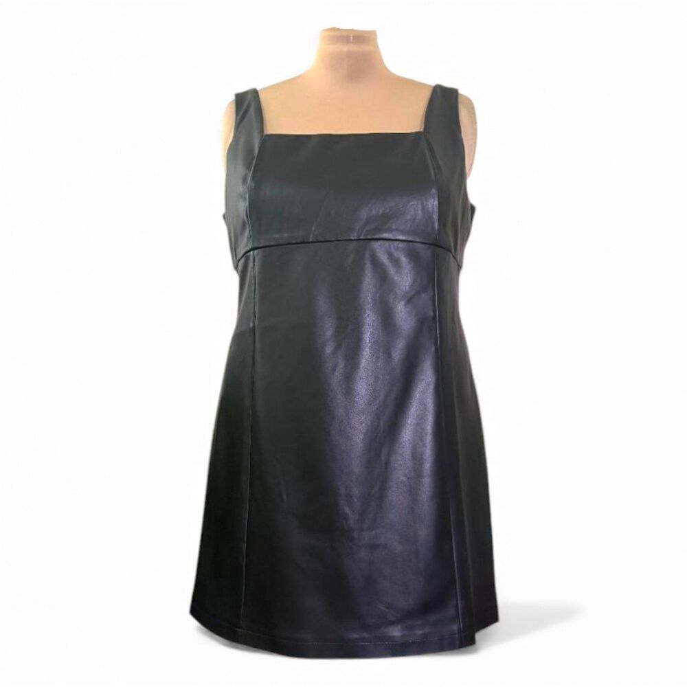 THE DROP Women's Hank Vegan Leather Square Neck Mini Dress, NEW! Size 2X